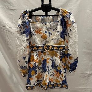 Farm Rio Summer Flowers Off-White Romper, Size M